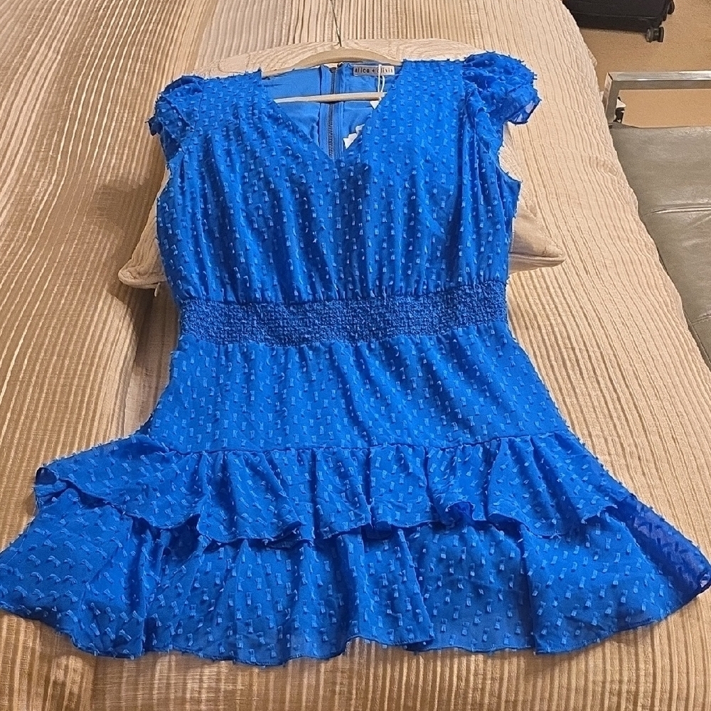 Alice + Olivia Blue Ruffle Sleeve Mini Dress No Tag See Mesurements - Picture 10 of 15